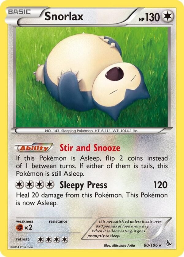 Snorlax 80/106 Reverse Holofoil XY – Flashfire Snorlax 80/106 Reverse Holofoil XY – Flashfire