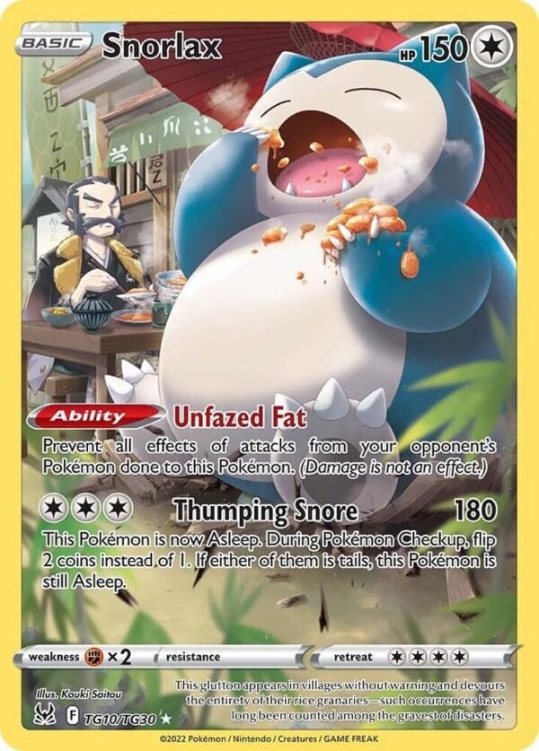 Snorlax TG10/TG30 Holofoil SWSH11: Lost Origin Trainer Gallery Snorlax TG10/TG30 Holofoil SWSH11: Lost Origin Trainer Gallery