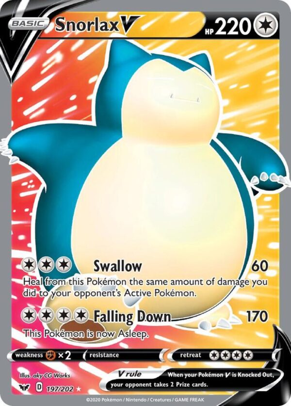 Snorlax V (Full Art) 197/202 Holofoil SWSH01: Sword & Shield Base Set