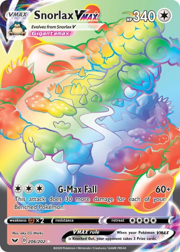Snorlax VMAX (Secret) 206/202 Holofoil SWSH01: Sword & Shield Base Set Snorlax VMAX (Secret) 206/202 Holofoil SWSH01: Sword & Shield Base Set