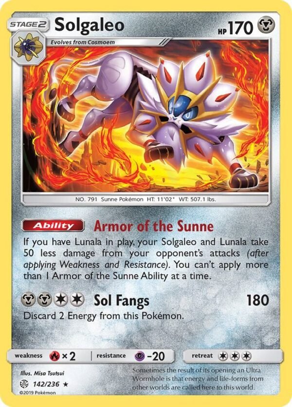Solgaleo 142/236 Holofoil SM – Cosmic Eclipse Solgaleo 142/236 Holofoil SM – Cosmic Eclipse