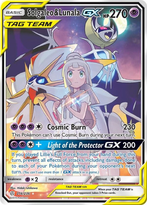 Solgaleo & Lunala GX (Full Art) 216/236 Holofoil SM – Cosmic Eclipse Solgaleo & Lunala GX (Full Art) 216/236 Holofoil SM – Cosmic Eclipse