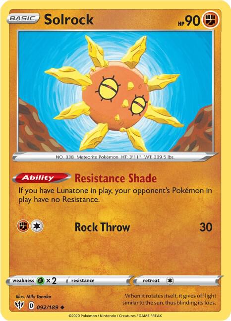 Solrock 092/189 Normal SWSH03: Darkness Ablaze