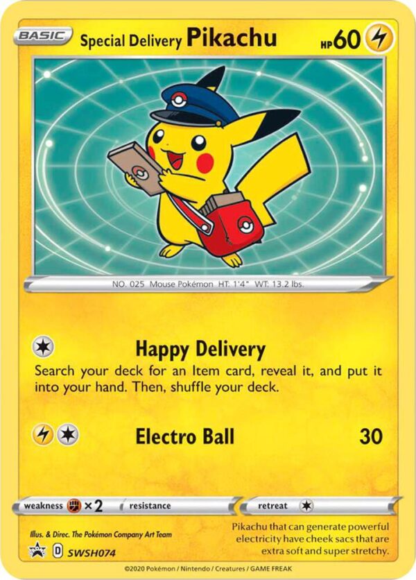 Special Delivery Pikachu SWSH074 Holofoil SWSH: Sword & Shield Promo Cards Special Delivery Pikachu SWSH074 Holofoil SWSH: Sword & Shield Promo Cards