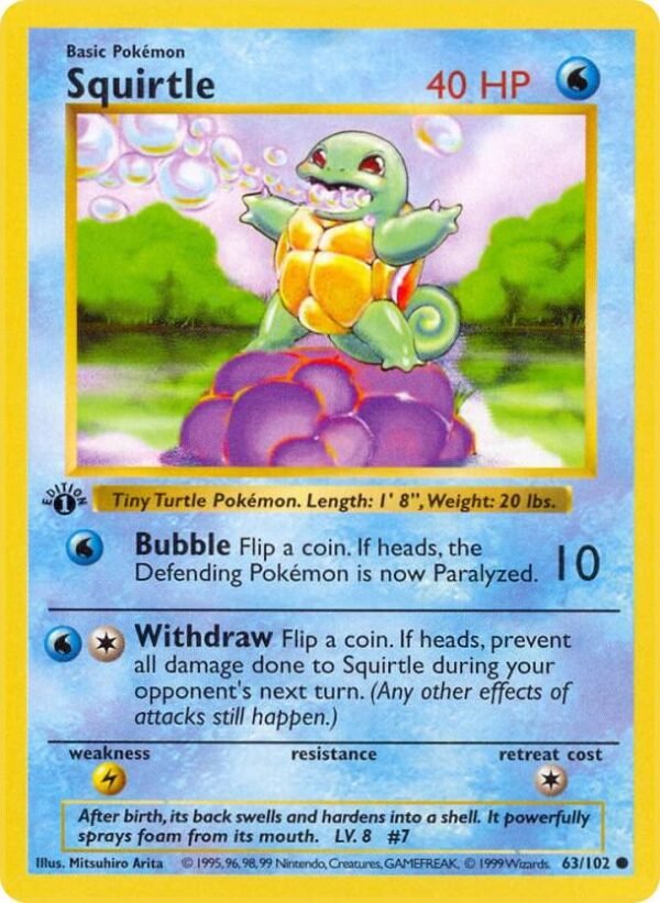 Squirtle 063/102 1st Edition Base Set (Shadowless)