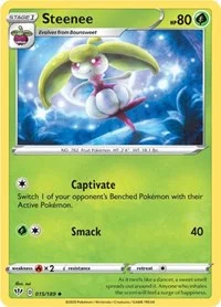 Steenee | 015/189 | Reverse Holofoil | SWSH03: Darkness Ablaze Steenee | 015/189 | Reverse Holofoil | SWSH03: Darkness Ablaze