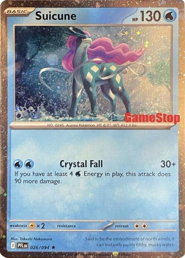 Suicune (Cosmos Holo) (Gamestop Exclusive) 026/094 Holofoil Miscellaneous Cards & Products Suicune (Cosmos Holo) (Gamestop Exclusive) 026/094 Holofoil Miscellaneous Cards & Products