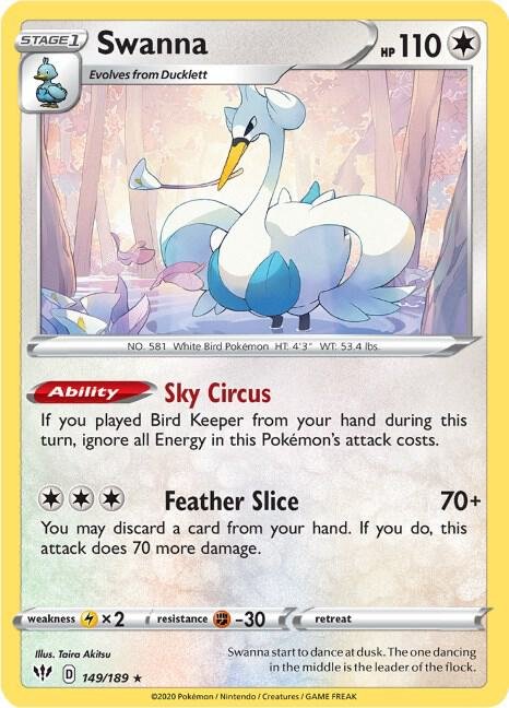Swanna 149/189 Reverse Holofoil SWSH03: Darkness Ablaze