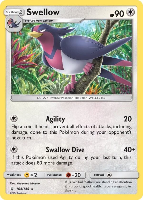 Swellow 104/145 Reverse Holofoil SM – Guardians Rising Swellow 104/145 Reverse Holofoil SM – Guardians Rising