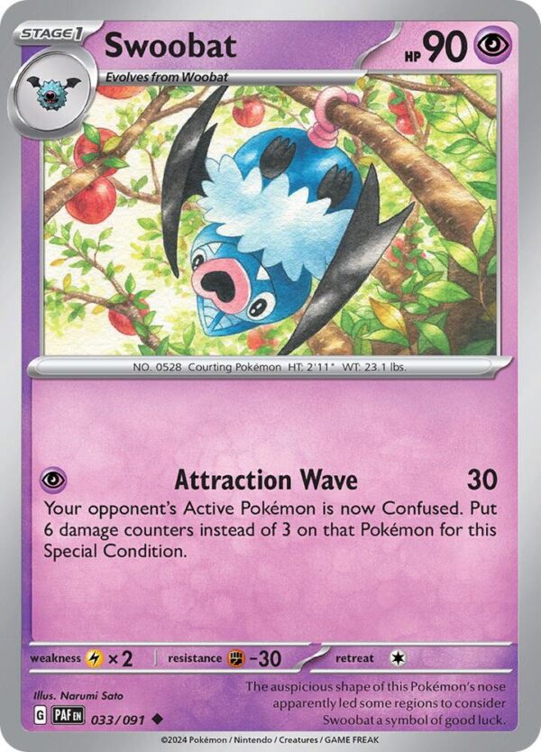 Swoobat 033/091 Reverse Holofoil SV: Paldean Fates
