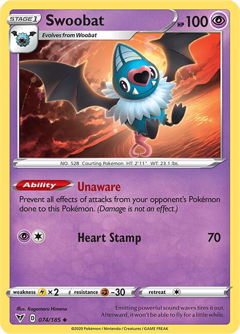 Swoobat 074/185 Reverse Holofoil SWSH04: Vivid Voltage Swoobat 074/185 Reverse Holofoil SWSH04: Vivid Voltage