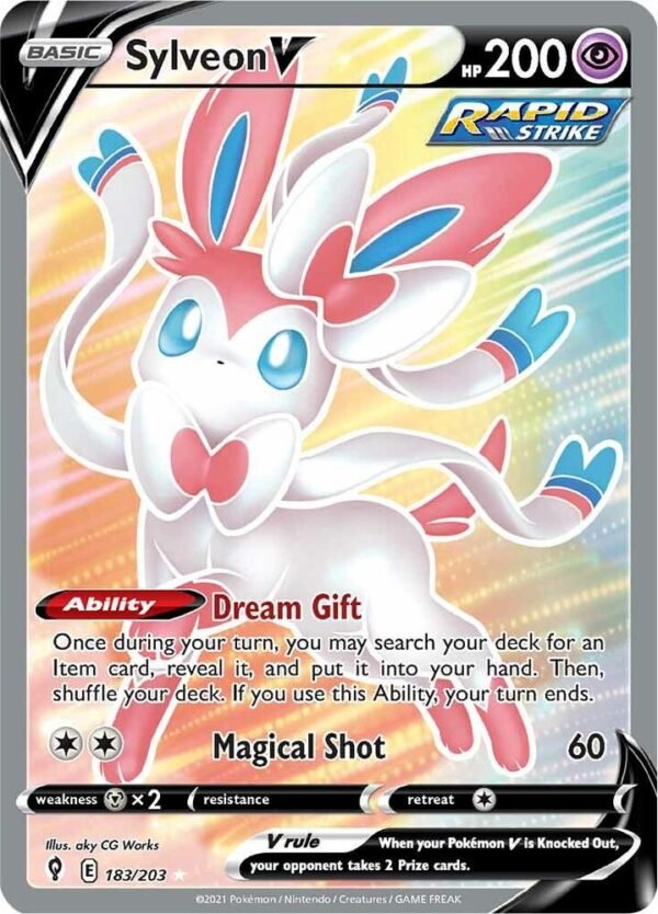 Sylveon V (Full Art) 183/203 Holofoil SWSH07: Evolving Skies Sylveon V (Full Art) 183/203 Holofoil SWSH07: Evolving Skies