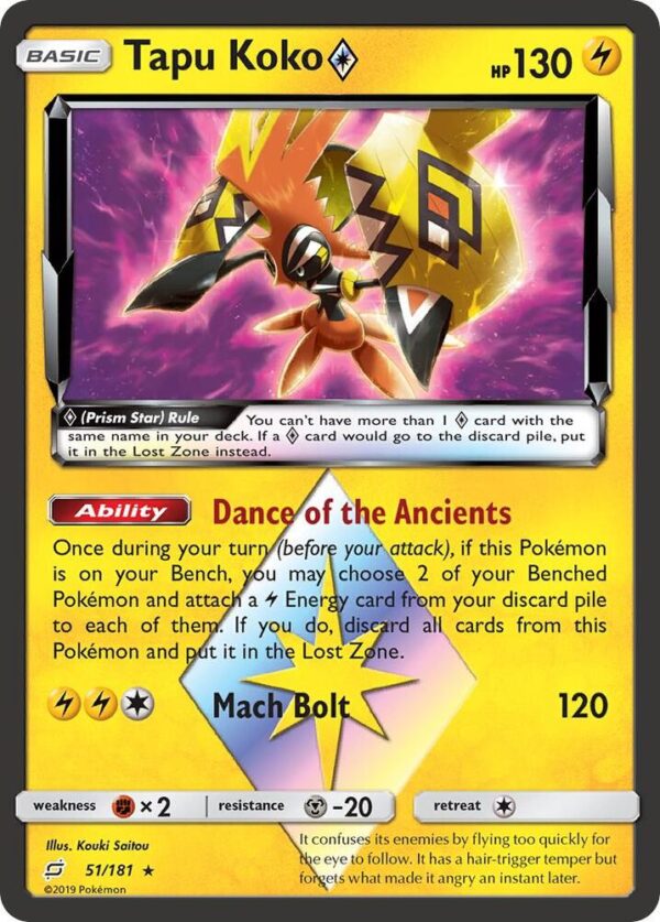 Tapu Koko Prism Star 51/181 Holofoil SM – Team Up