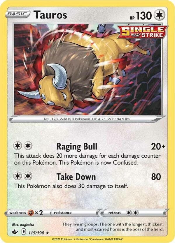 Tauros 115/198 Reverse Holofoil SWSH06: Chilling Reign Tauros 115/198 Reverse Holofoil SWSH06: Chilling Reign