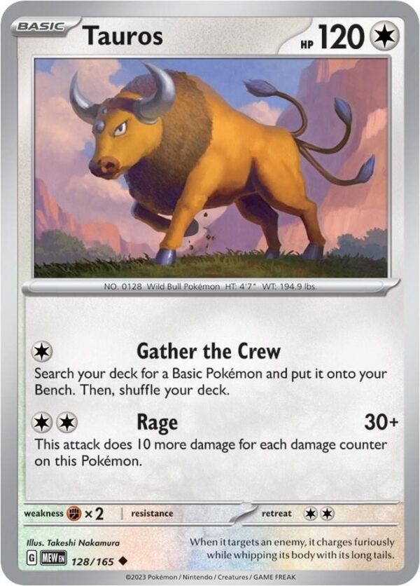 Tauros 128/165 Reverse Holofoil SV: Scarlet & Violet 151 Tauros 128/165 Reverse Holofoil SV: Scarlet & Violet 151