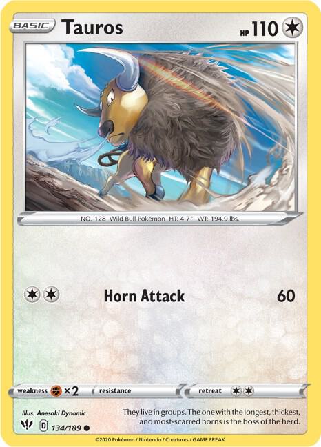 Tauros 134/189 Normal SWSH03: Darkness Ablaze
