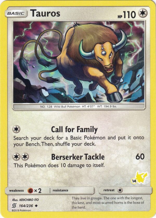 Tauros 164/236 (#14 Pikachu Stamped) Normal Battle Academy Tauros 164/236 (#14 Pikachu Stamped) Normal Battle Academy