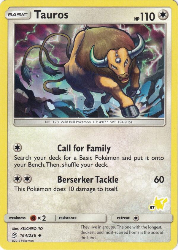 Tauros 164/236 (#37 Pikachu Stamped) Normal Battle Academy Tauros 164/236 (#37 Pikachu Stamped) Normal Battle Academy