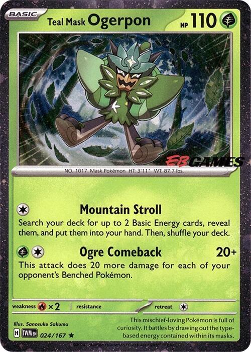 Teal Mask Ogerpon (Cosmos Holo) (EB Games Exclusive) 024/167 Holofoil Miscellaneous Cards & Products Teal Mask Ogerpon (Cosmos Holo) (EB Games Exclusive) 024/167 Holofoil Miscellaneous Cards & Products