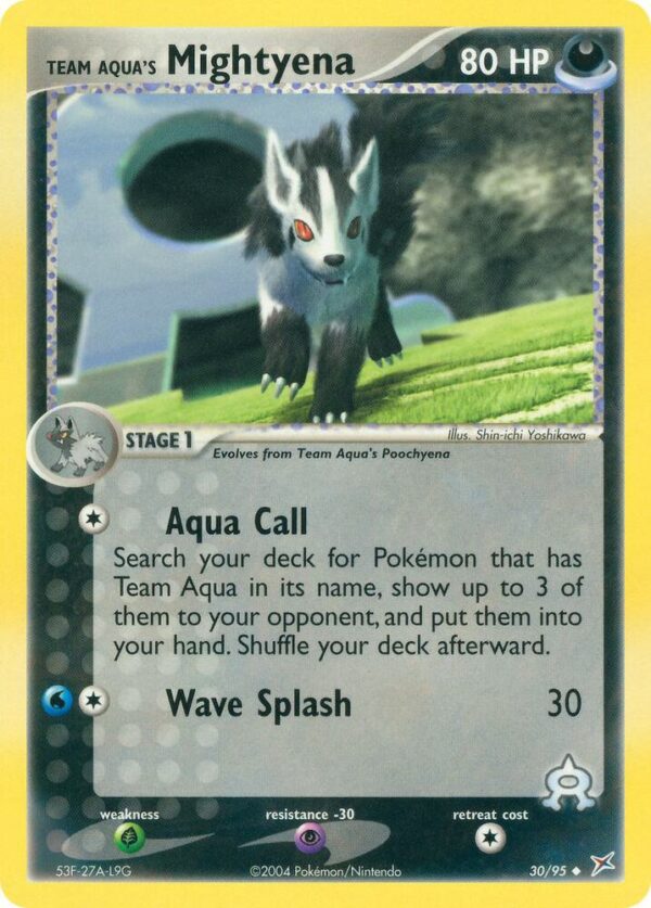 Team Aqua’s Mightyena 30/95 Reverse Holofoil Team Magma vs Team Aqua