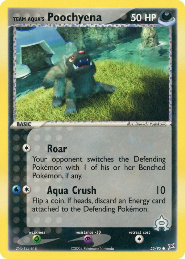 Team Aqua’s Poochyena 55/95 Reverse Holofoil Team Magma vs Team Aqua