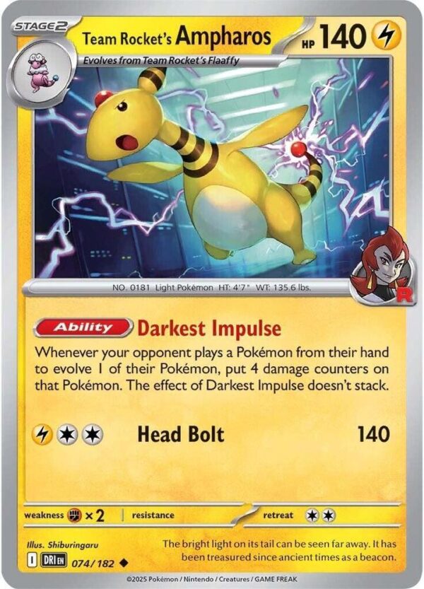 Team Rocket’s Ampharos 074/182 Reverse Holofoil SV10: Destined Rivals