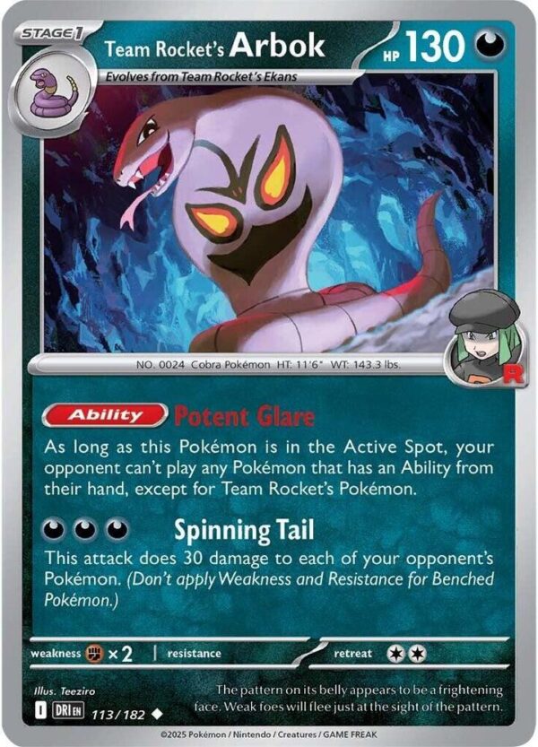 Team Rocket’s Arbok 113/182 Reverse Holofoil SV10: Destined Rivals