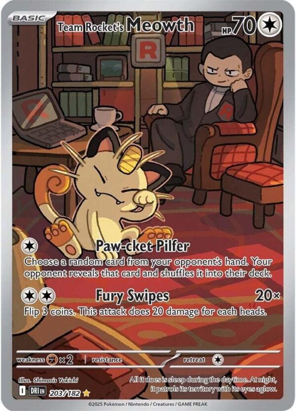 Team Rocket’s Meowth 203/182 Holofoil SV10: Destined Rivals