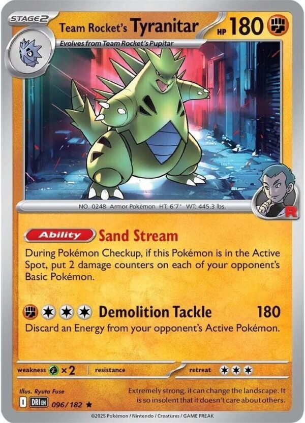 Team Rocket’s Tyranitar 096/182 Reverse Holofoil SV10: Destined Rivals Team Rocket’s Tyranitar 096/182 Reverse Holofoil SV10: Destined Rivals