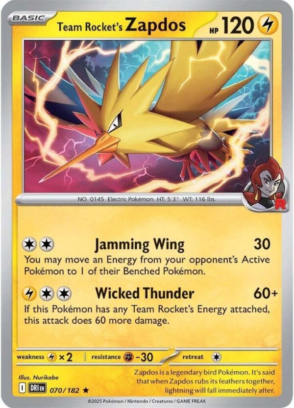Team Rocket’s Zapdos 070/182 Holofoil SV10: Destined Rivals