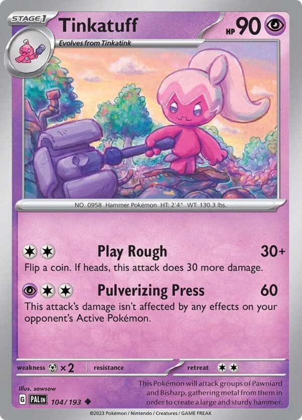 Tinkatuff 104/193 Reverse Holofoil SV02: Paldea Evolved Tinkatuff 104/193 Reverse Holofoil SV02: Paldea Evolved