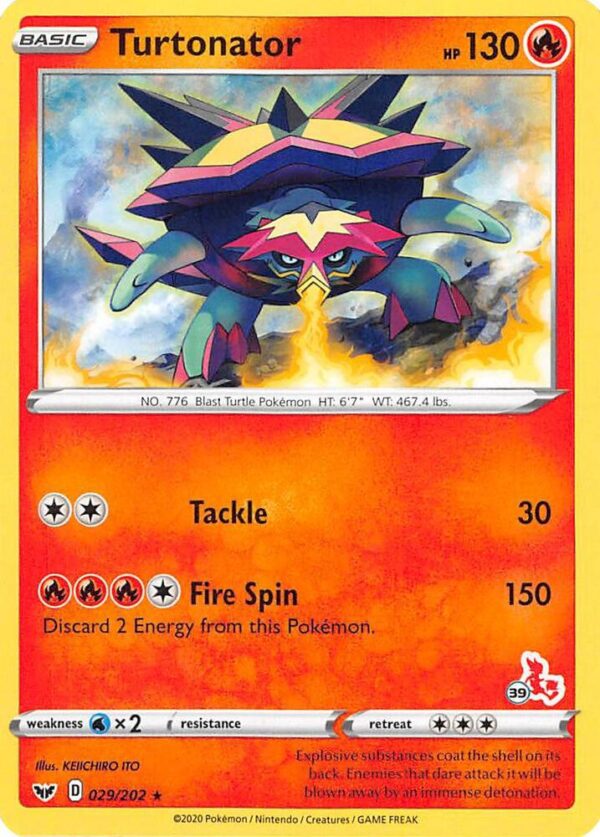 Turtonator 029/202 (#39 Cinderace Stamped) Normal Battle Academy 2022