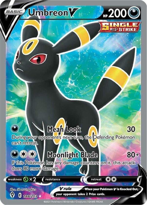 Umbreon V (Full Art) 188/203 Holofoil SWSH07: Evolving Skies Umbreon V (Full Art) 188/203 Holofoil SWSH07: Evolving Skies