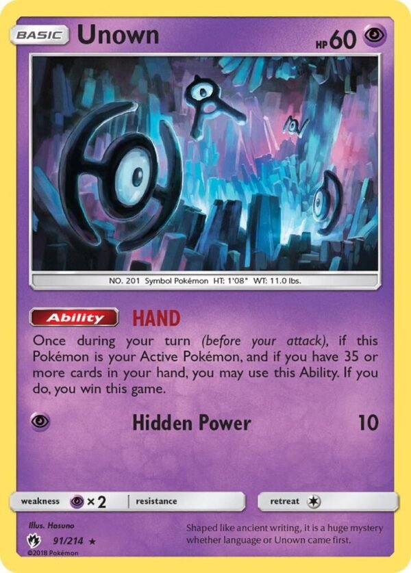 Unown (91) 91/214 Reverse Holofoil SM – Lost Thunder Unown (91) 91/214 Reverse Holofoil SM – Lost Thunder