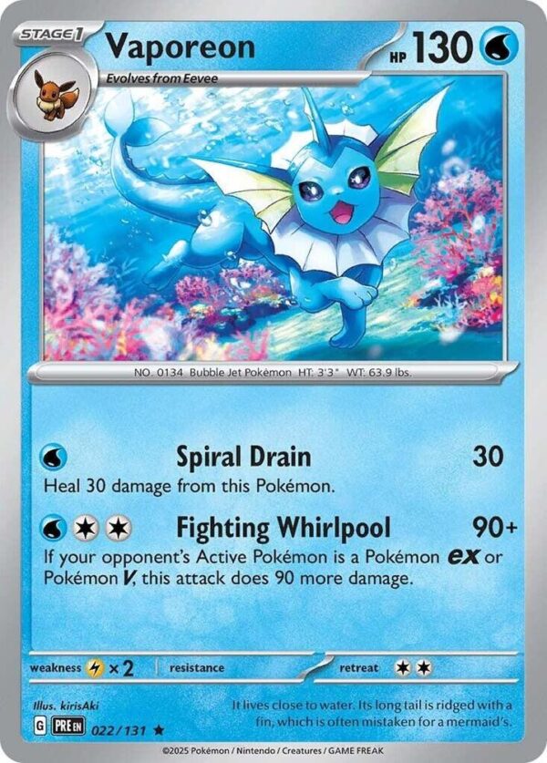 Vaporeon 022/131 Reverse Holofoil SV: Prismatic Evolutions Vaporeon 022/131 Reverse Holofoil SV: Prismatic Evolutions