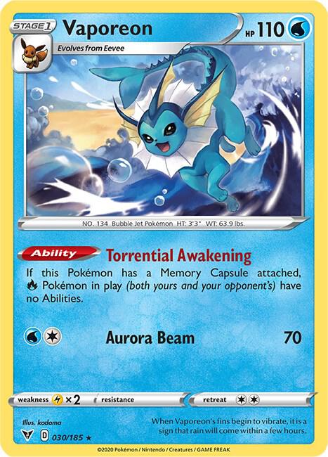 Vaporeon 030/185 Reverse Holofoil SWSH04: Vivid Voltage