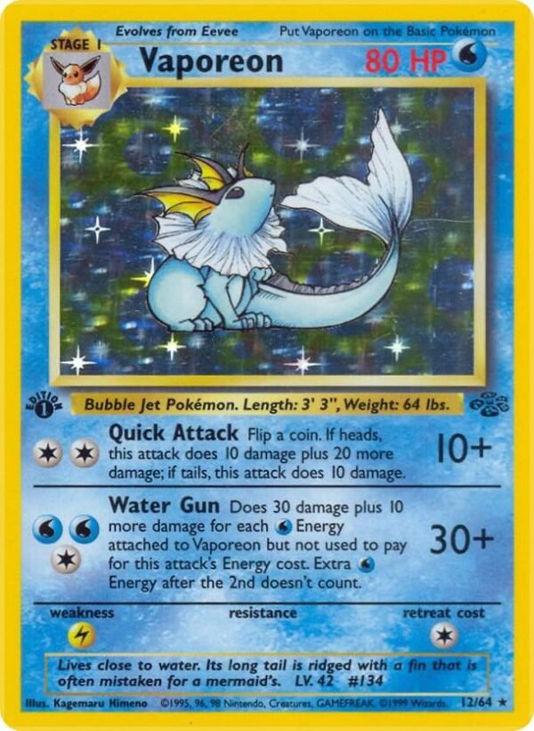 Vaporeon (12) 12/64 Unlimited Holofoil Jungle Vaporeon (12) 12/64 Unlimited Holofoil Jungle