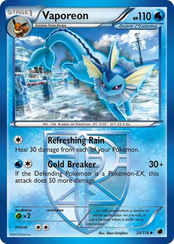 Vaporeon (Team Plasma) 20/116 Reverse Holofoil Plasma Freeze Vaporeon (Team Plasma) 20/116 Reverse Holofoil Plasma Freeze