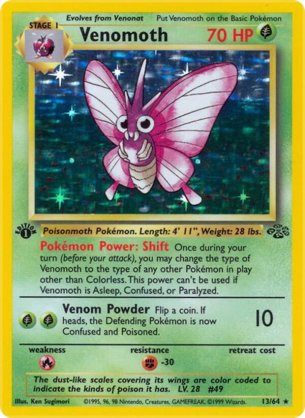 Venomoth (13) 13/64 1st Edition Holofoil Jungle Venomoth (13) 13/64 1st Edition Holofoil Jungle