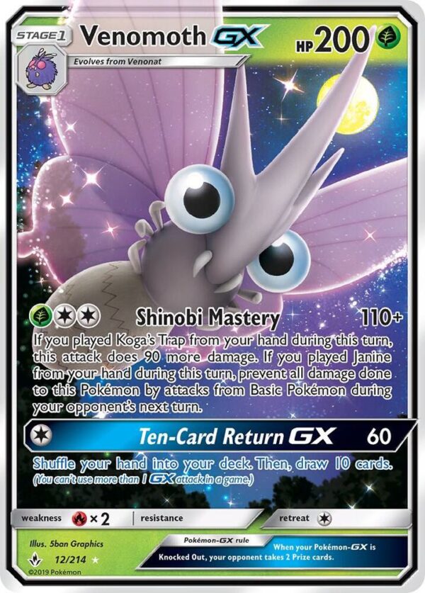 Venomoth GX 12/214 Holofoil SM – Unbroken Bonds Venomoth GX 12/214 Holofoil SM – Unbroken Bonds