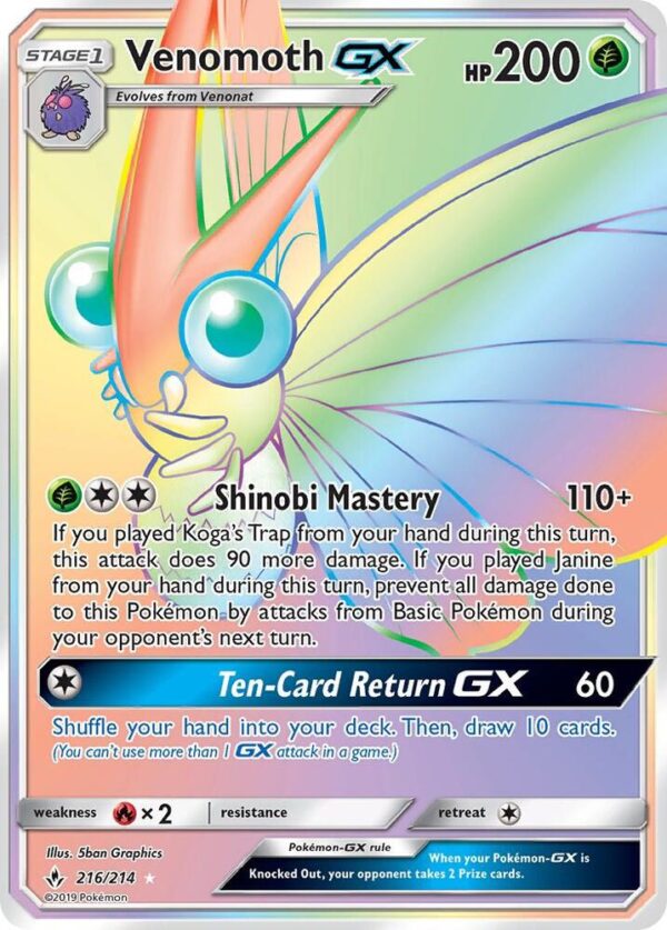 Venomoth GX (Secret) 216/214 Holofoil SM – Unbroken Bonds Venomoth GX (Secret) 216/214 Holofoil SM – Unbroken Bonds