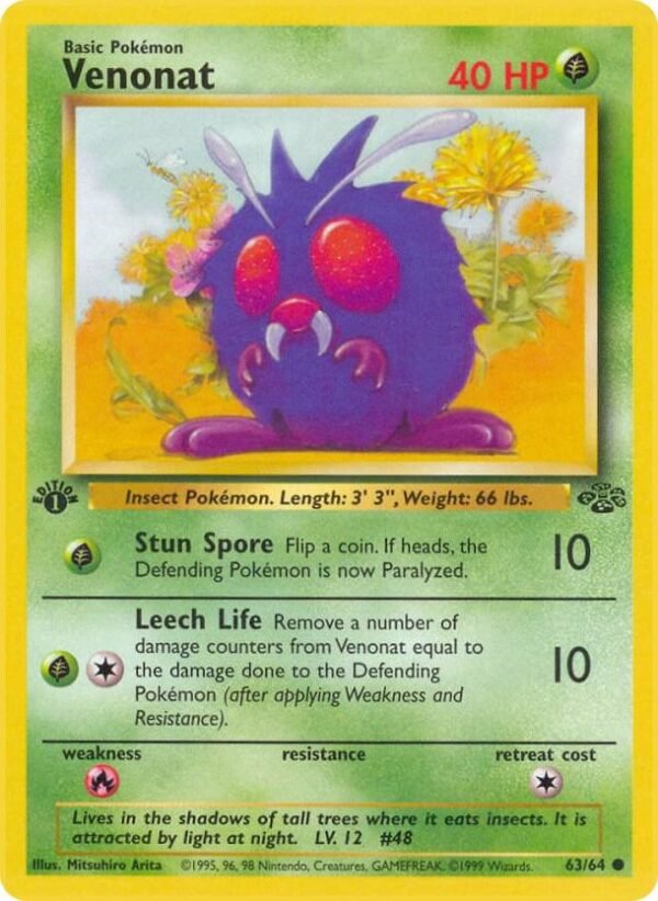 Venonat 63/64 1st Edition Jungle Venonat 63/64 1st Edition Jungle
