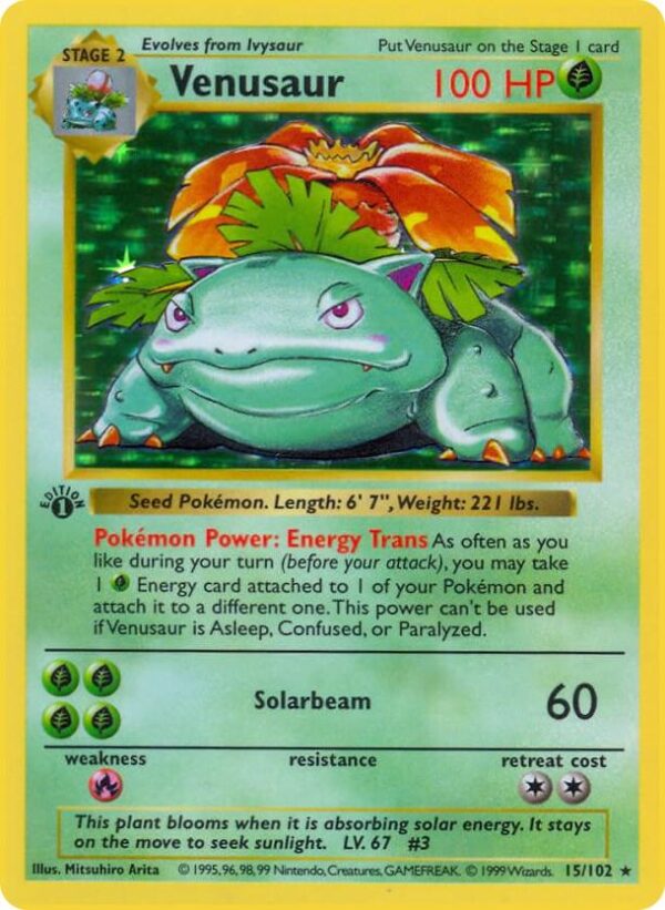 Venusaur 015/102 1st Edition Holofoil Base Set (Shadowless)