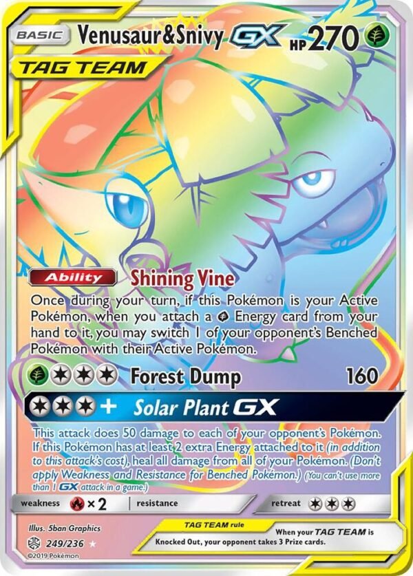 Venusaur & Snivy GX (Secret) 249/236 Holofoil SM – Cosmic Eclipse Venusaur & Snivy GX (Secret) 249/236 Holofoil SM – Cosmic Eclipse