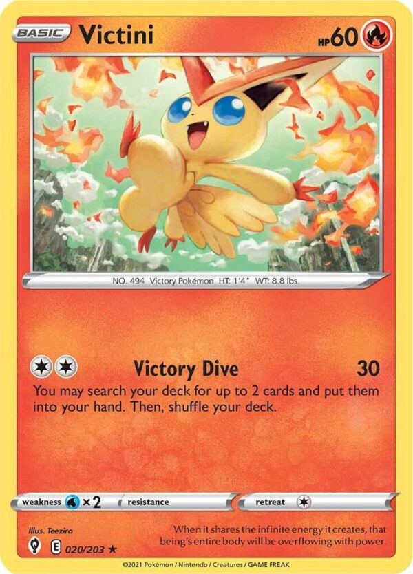 Victini 020/203 Reverse Holofoil SWSH07: Evolving Skies Victini 020/203 Reverse Holofoil SWSH07: Evolving Skies