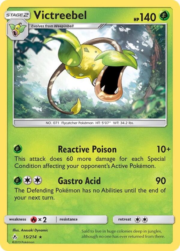 Victreebel 15/214 Reverse Holofoil SM – Unbroken Bonds Victreebel 15/214 Reverse Holofoil SM – Unbroken Bonds