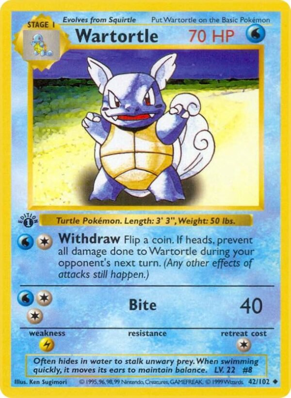 Wartortle 042/102 1st Edition Base Set (Shadowless) Wartortle 042/102 1st Edition Base Set (Shadowless)