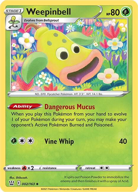 Weepinbell 002/163 Reverse Holofoil SWSH05: Battle Styles Weepinbell 002/163 Reverse Holofoil SWSH05: Battle Styles