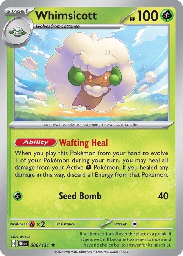 Whimsicott 008/131 Holofoil SV: Prismatic Evolutions Whimsicott 008/131 Holofoil SV: Prismatic Evolutions