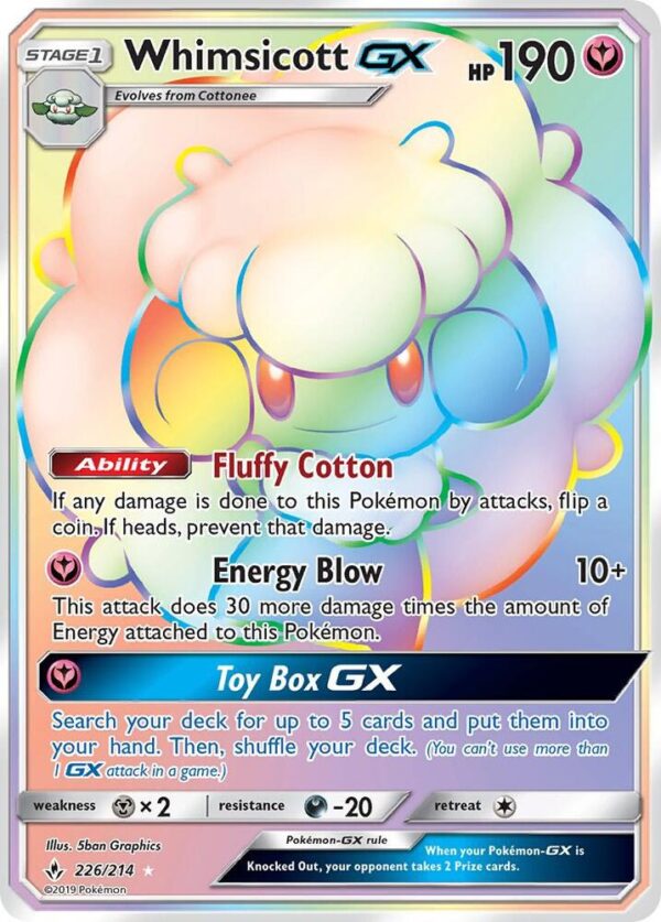 Whimsicott GX (Secret) 226/214 Holofoil SM – Unbroken Bonds Whimsicott GX (Secret) 226/214 Holofoil SM – Unbroken Bonds